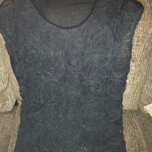 Womens navy blue rosette sheer top